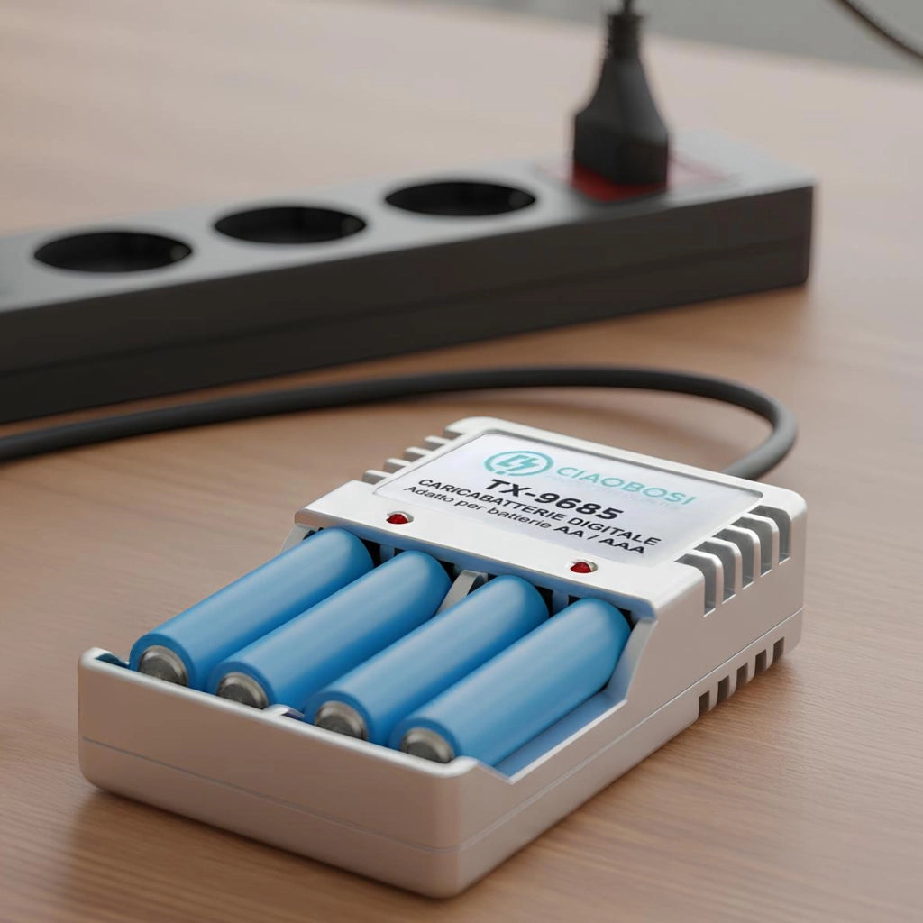 Caricabatterie digitale AA e AAA a 4 canali Presa 220V AC 150mA Grigio Avizar