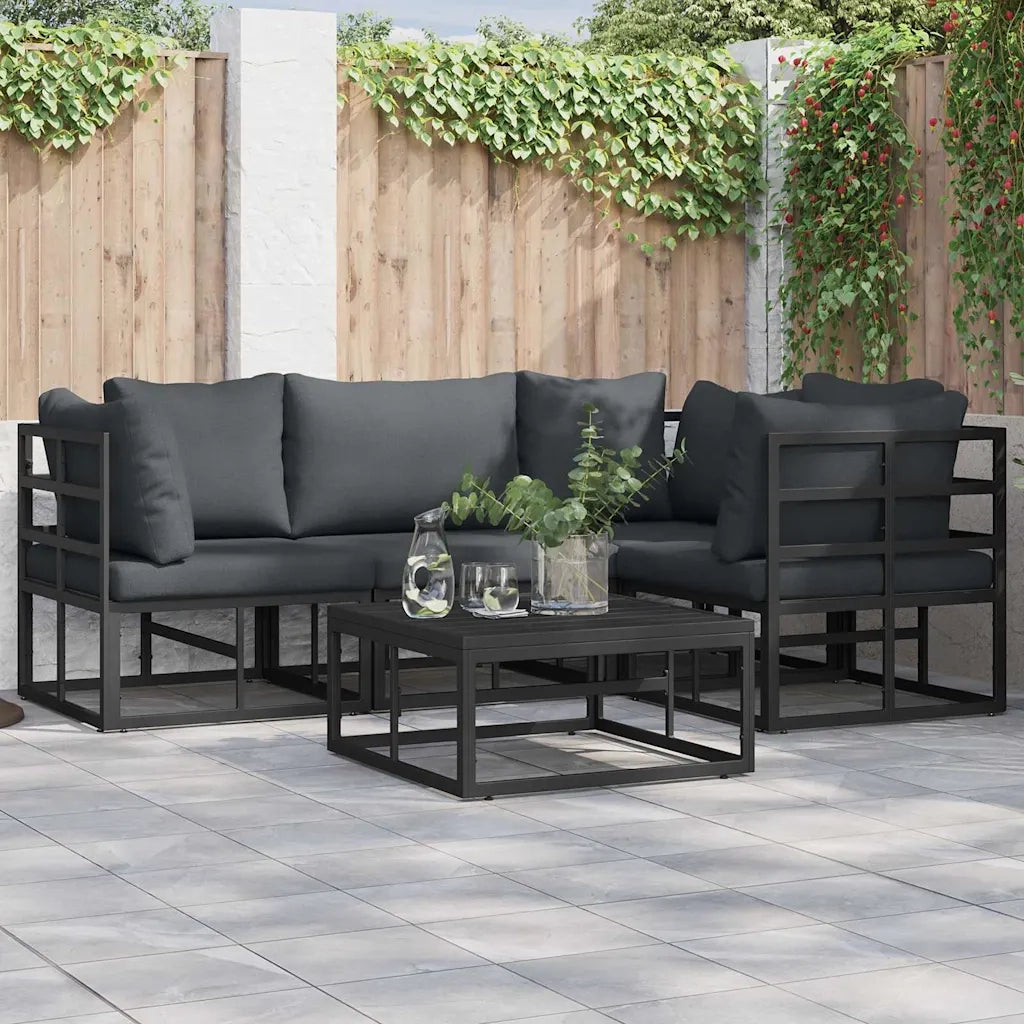 Set Divano da Giardino con cuscino 5 pcs Nero Alluminio 3378865