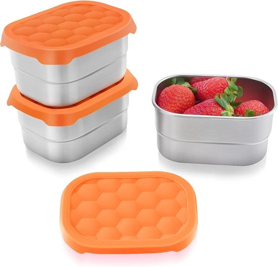 Piccola (1 porzione) scatola per snack in acciaio inossidabile per bambini | Facile da aprire, contenitore alimentare ermetico con coperchio in silicone - Scatola metallica ideale per bambini di età prescolare per asilo nido e scuola (8 oz)