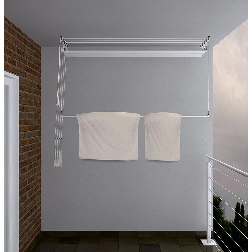 Stendibiancheria da Soffitto Salvaspazio per Interni e Esterni con 5 Aste da 150cm (altezza soffitto 300 cm) Stendinik
