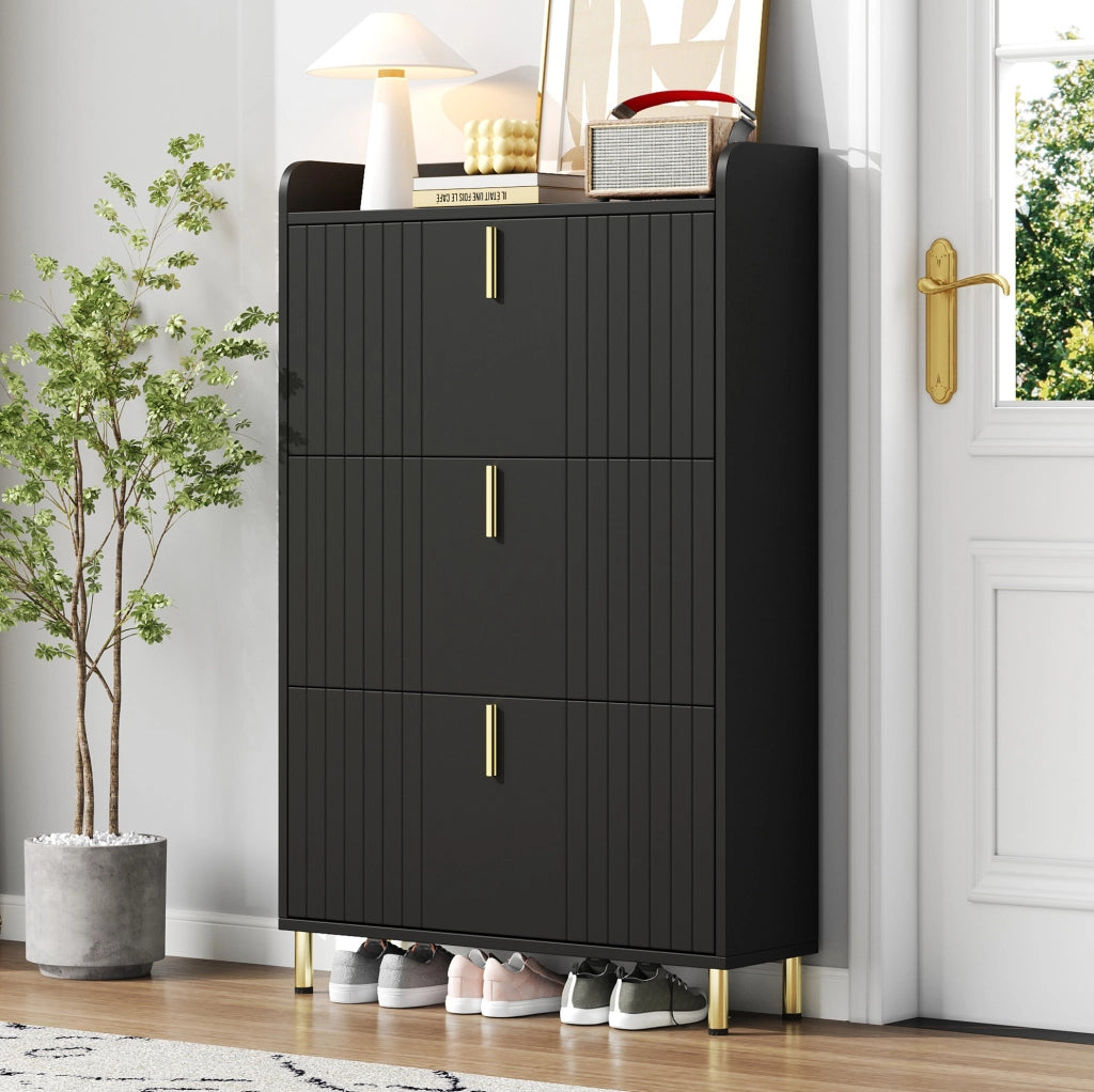 Scarpiera nera opaca con 3 ante a ribalta, 80×23×123,5 cm