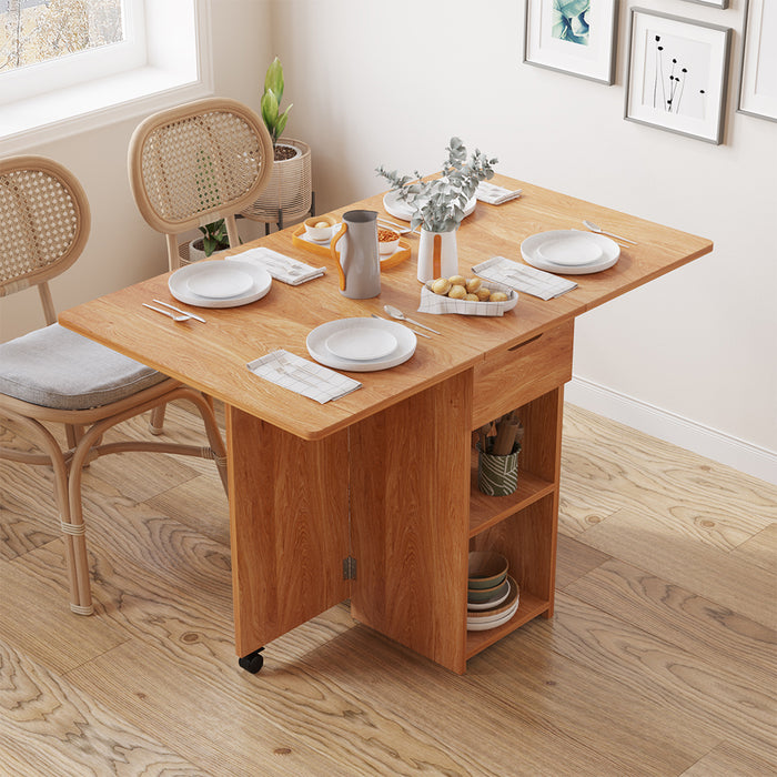 Tavolo Pieghevole Salvaspazio Anta a Ribalta 120x77x75 cm con Ruote Legno