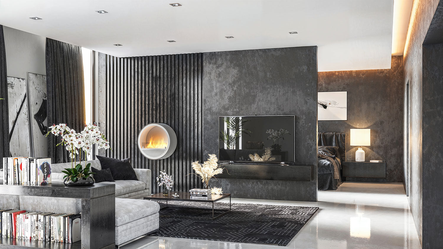 Camino a Bioetanolo da Parete Ø72,4x30 cm Incyrcle Slim Wall Bianco