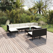 Set Divani da Giardino 10 pz con Cuscini in Polyrattan Nero 3094552