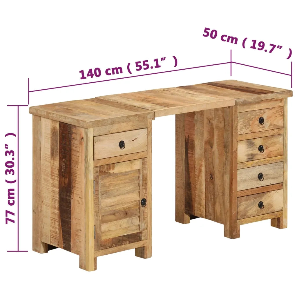 vidaXL Scrivania a Colonna in Legno Massello di Mango 140x50x77 cm
