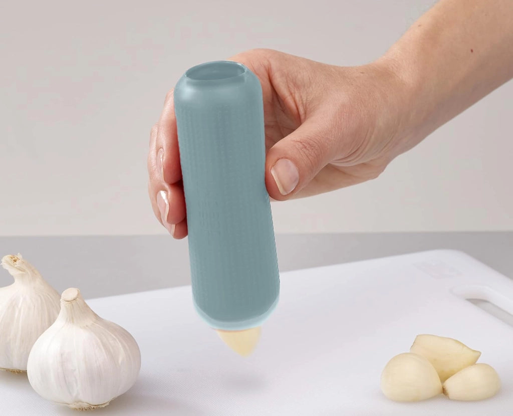 Joseph Joseph Duo Pela Aglio in Silicone, Rullo per aglio facile da sbucciare e inodore, Azzurro