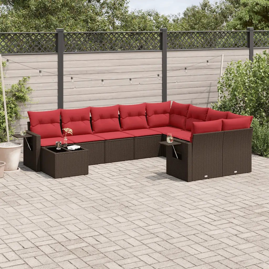 Set Divani da Giardino 10 pz con Cuscini Marrone in Polyrattan 3220663
