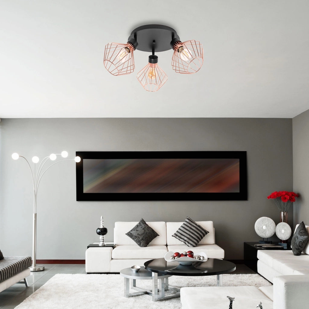 Lampada Da Soffitto A Soppalco Tripla In Metallo Rosa Nera APP536-3C