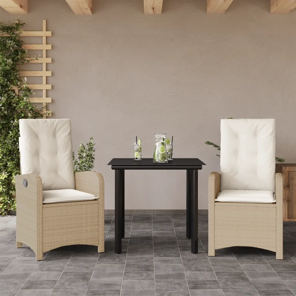 Set da Pranzo da Giardino 3 pz con Cuscini Beige in Polyrattan 3212380