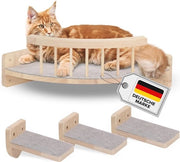 Klimparete per gatti con pannelli in legno e rivestimento in velluto - 3 gradini per gatti e angolo