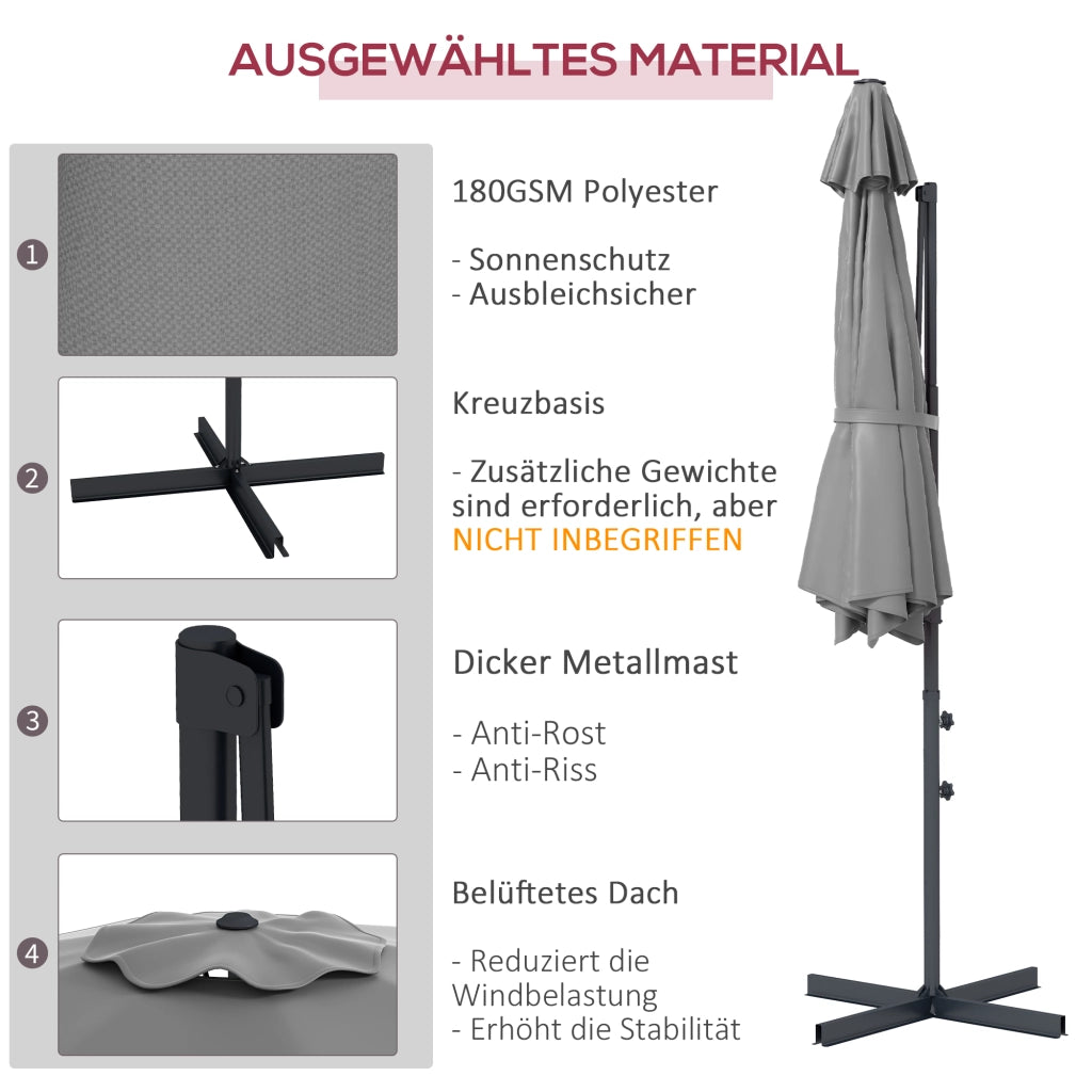 Ombrellone da giardino inclinabile e girevole ¨C zephmum ¨C 3 m, grigio scuro