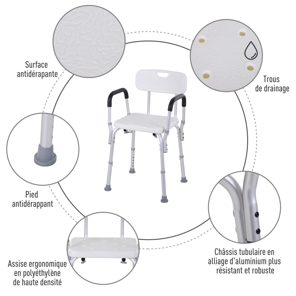 Sedia da Doccia Ergonomica ¨C zephmum ¨C Altezza Regolabile Antiscivolo Colore Bianco