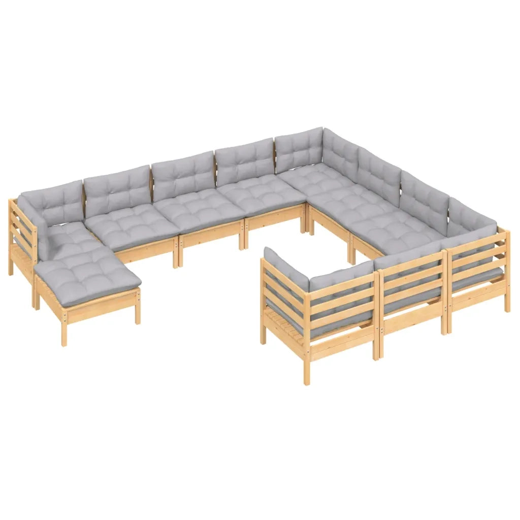 Set Divani da Giardino 11 pz con Cuscini Grigi Massello di Pino 3097042