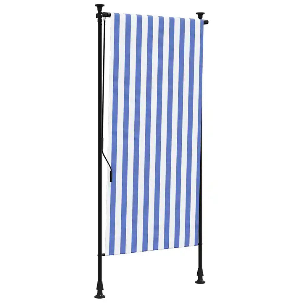 Tenda a Rullo Esterno Blu e Bianca 100x270cm Tessuto e Acciaio 368764