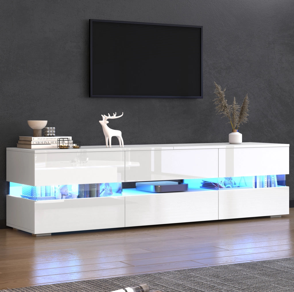 Mobile TV 160 cm bianco con illuminazione LED e apertura a pressione