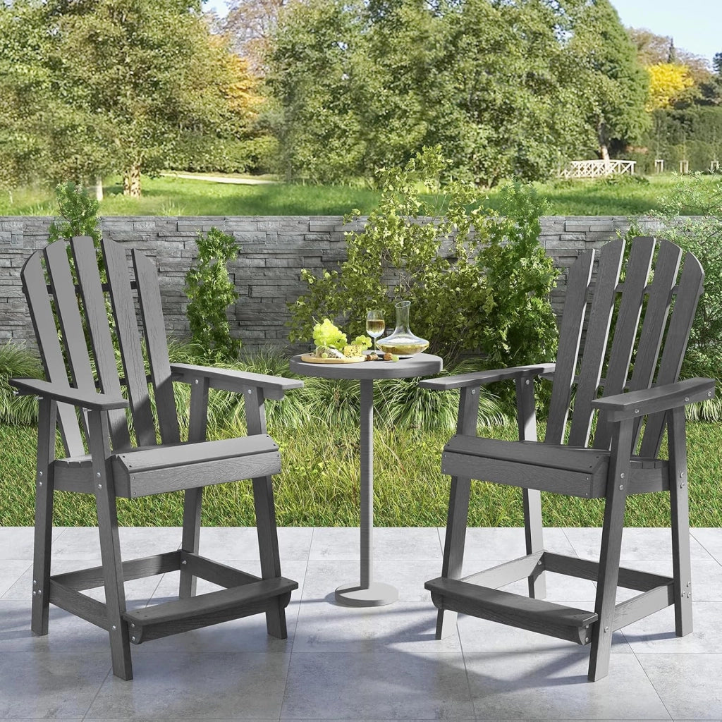 Sedia alta da giardino con poggiapiedi, sedia Adirondack in HDPE, seduta esterna con braccioli e schienale, sgabello per patio, terrazza, balcone, carico 150 kg, 70 x 85 x 119 cm (grigio)