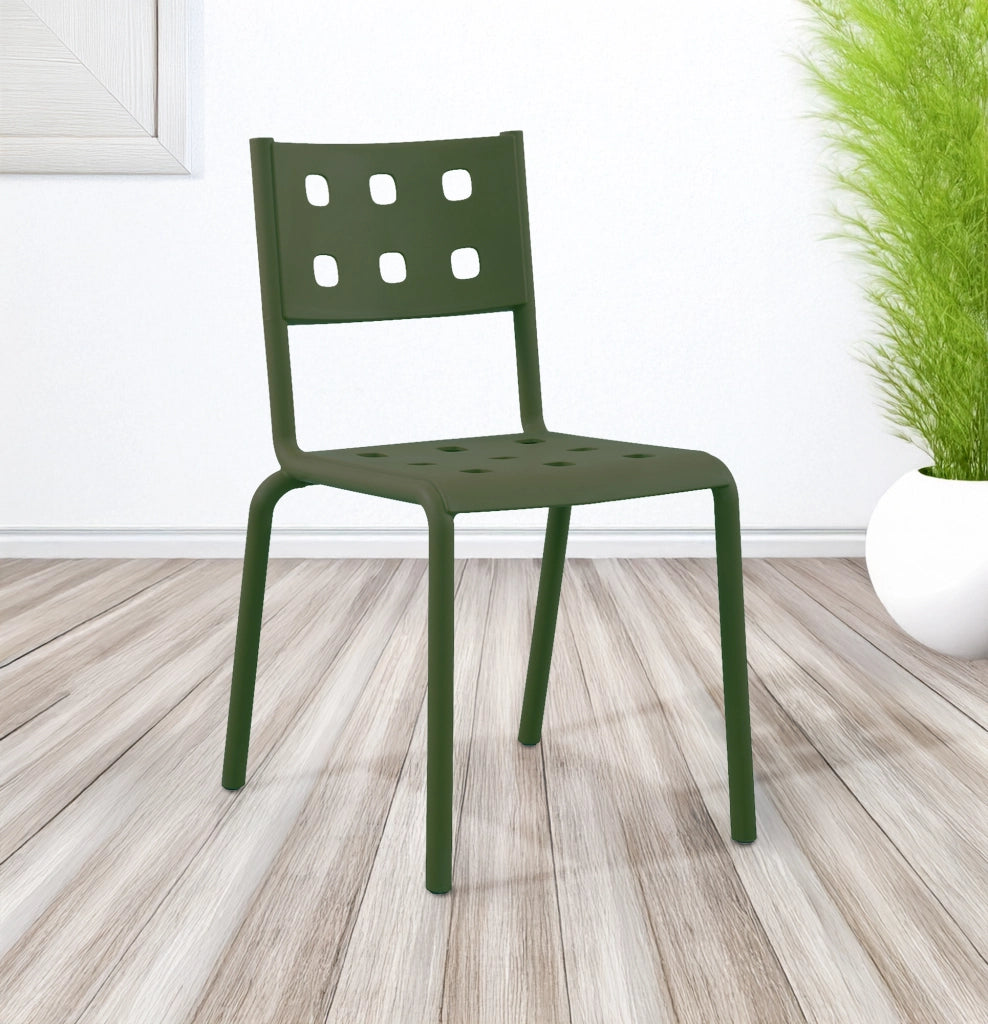 Set 4 Sedie In Polipropilene e Fibra Di Vetro Sedia Cucina Trattamento Uv Antiscolorimento Giardino Interno Esterno Moderne Robuste Resistenti Seduta Terrazzo Soggiorno Bar Ristorante Impilabili Zoe-Verde
