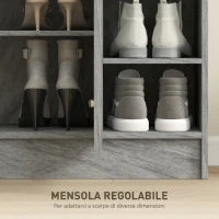 Scarpiera Moderna in Legno con 4 Ripiani Aperti e Armadietto per 12 Paia,, 83x30x90 cm, Grigio Cemento