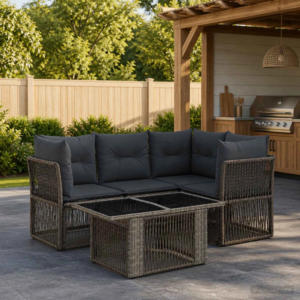 Set Divano da Giardino 5 pz Grigio polyrattan 3436463