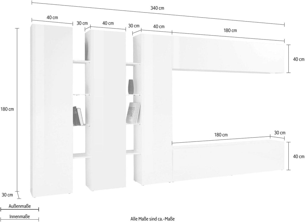 Parete Attrezzata Soggiorno 340x30x180 cm Maruska n°5 Grigio Antracite Opaco