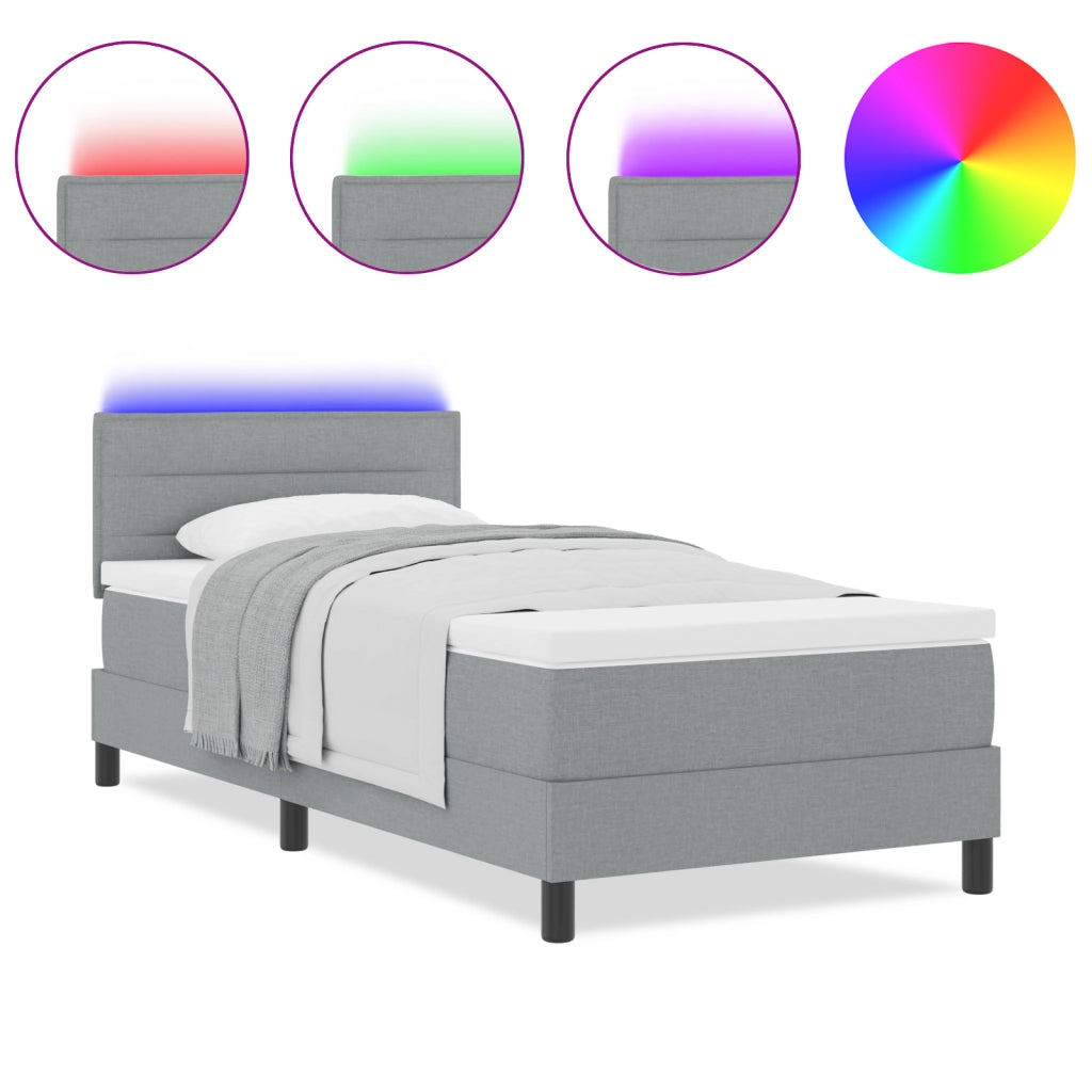Letto a Rete con Materasso e Luce LED Grigio 90x190 cm Tessuto