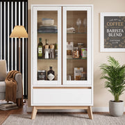 Credenza da cucina bianca e legno con cassetto, 80x40x150 cm