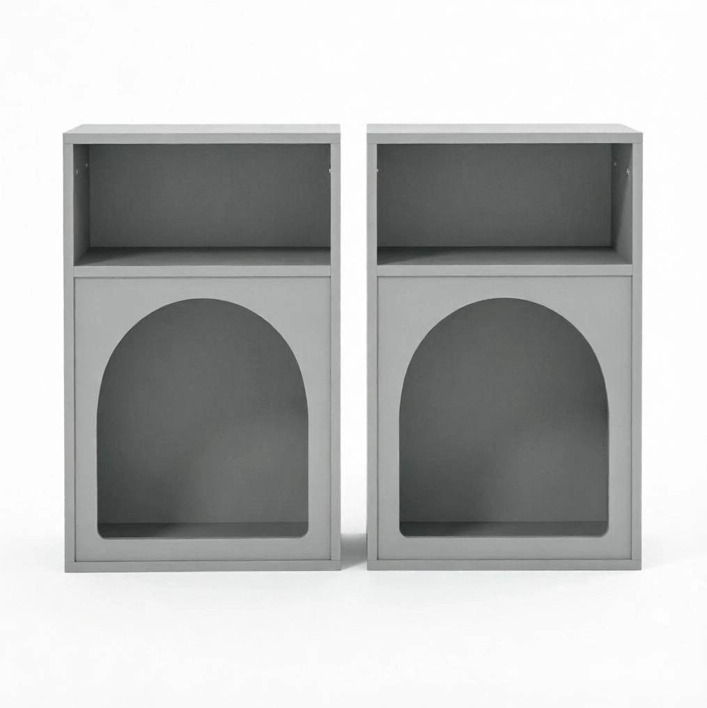 Coppia di comodini grigi in MDF con vani aperti, 40x30x60 cm
