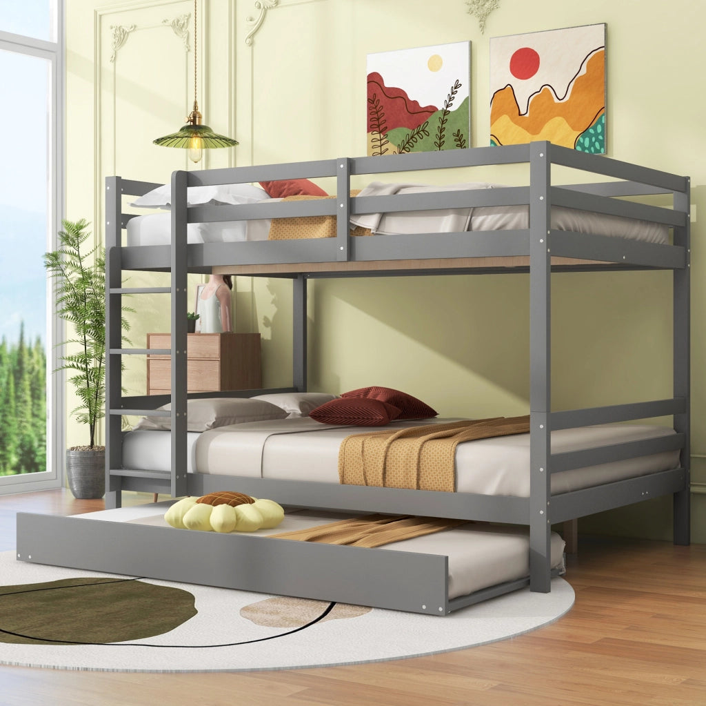 Letto a castello 140x200 cm con letto estraibile; in legno di pino e MDF; grigio