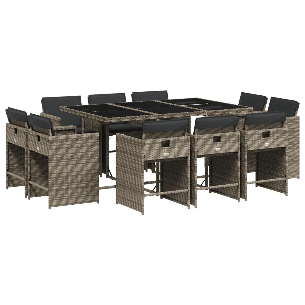 Set da Pranzo da Giardino 11pz con Cuscini in Polyrattan Grigio 3277975