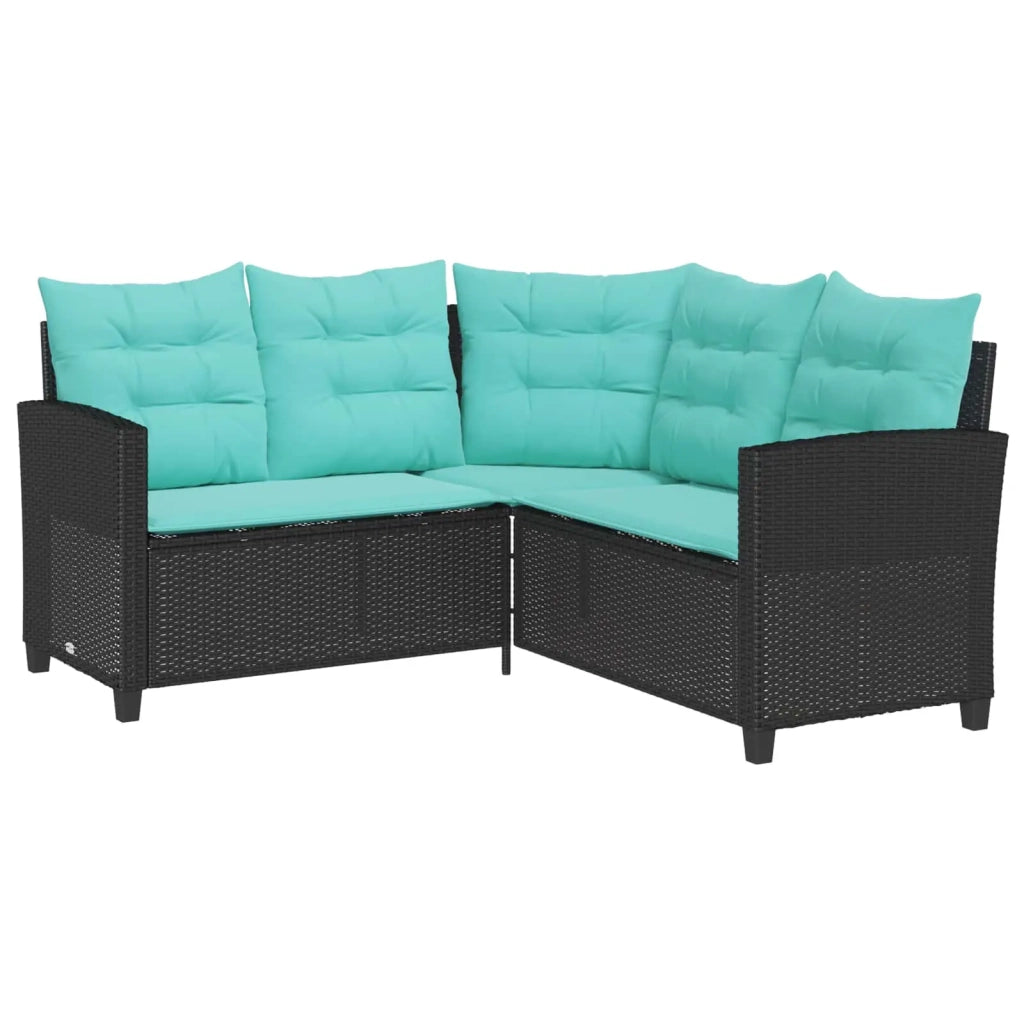 Divano da giardino 2 pcs Nero e Turchese Poly Rattan