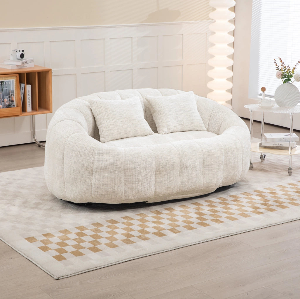 Sacco poltrona a due posti in ciniglia beige; 150x95x63 cm; con schiuma memory