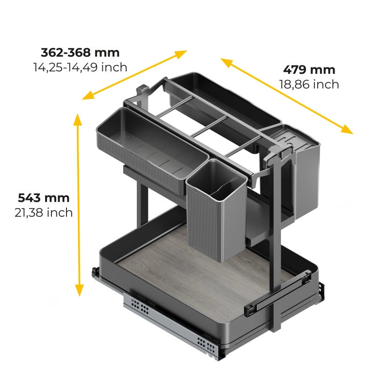 Portabottiglie laterale estraibile Harmony con chiusura soft, Modulo larghezza 200mm altezza 800mm, Acciaio e Legno, G..