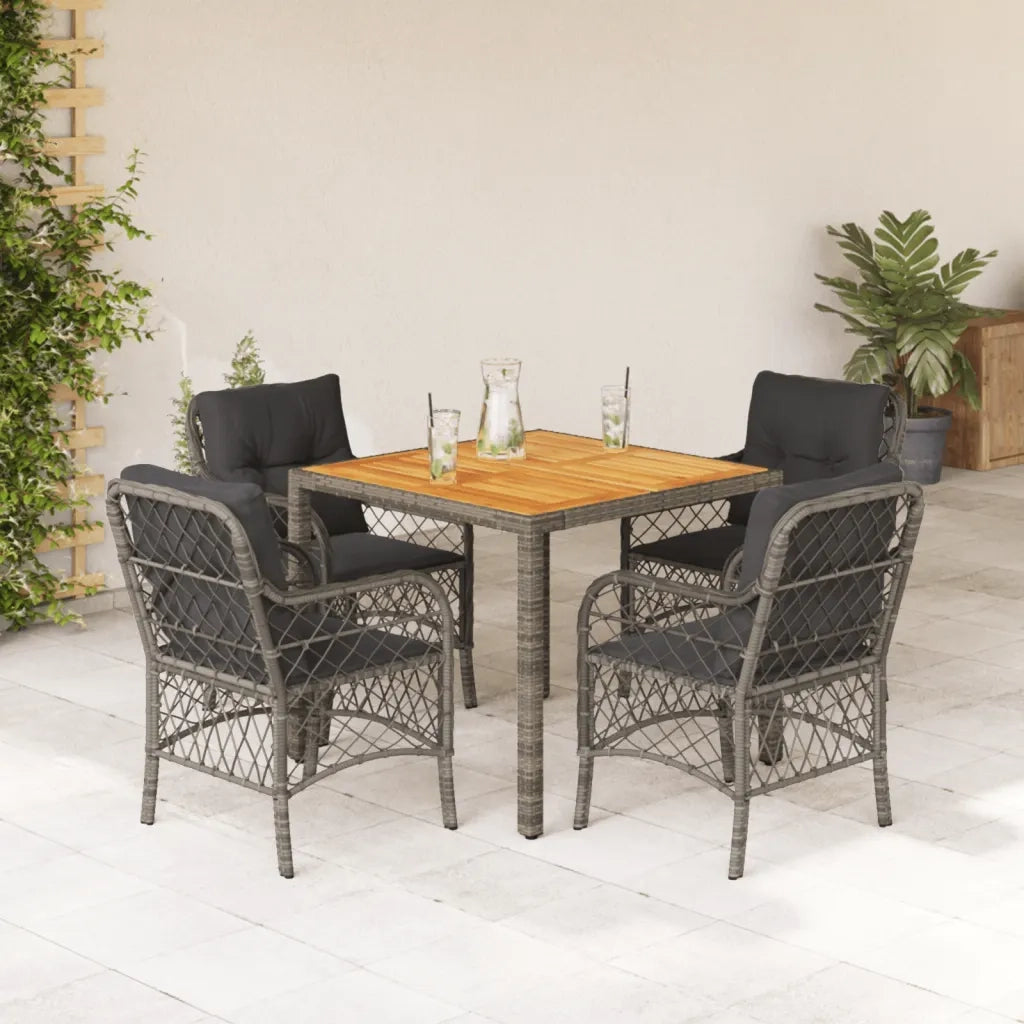 Set da Pranzo da Giardino 5 pz con Cuscini in Polyrattan Grigio 3212049