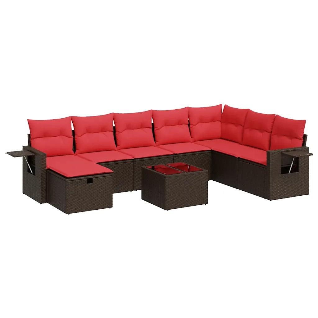 Set Divani da Giardino 9pz con Cuscini Marrone in Polyrattan