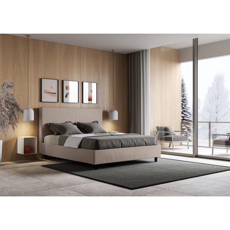 Letto imbottito Matrimoniale 170x200 cm Focus - Similpelle,Senza rete,Tortora