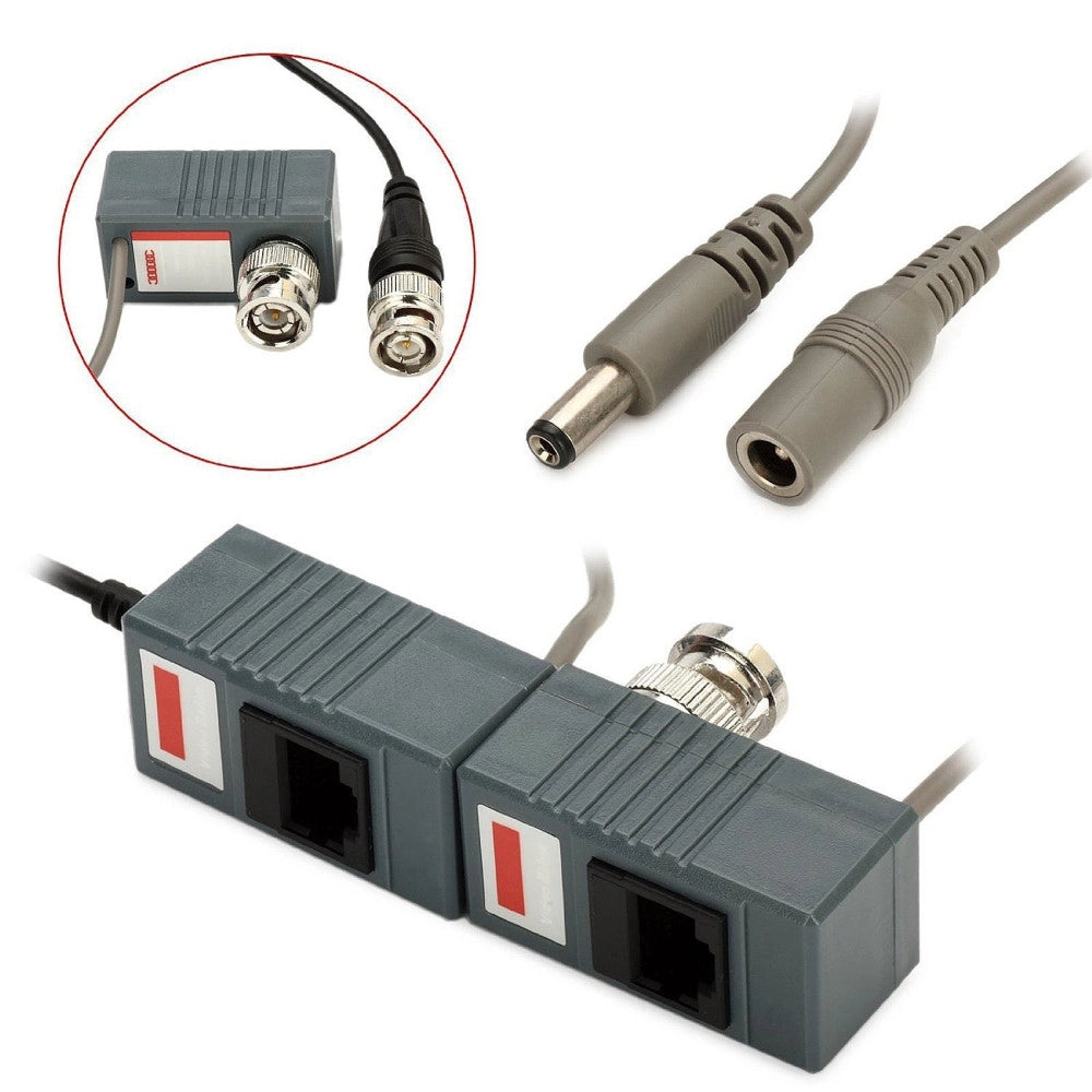 Trade Shop - Coppia Trasmettitori Video Audio Balun Alimentazione Porta Lan Rj45 Cavo Cat 5 -