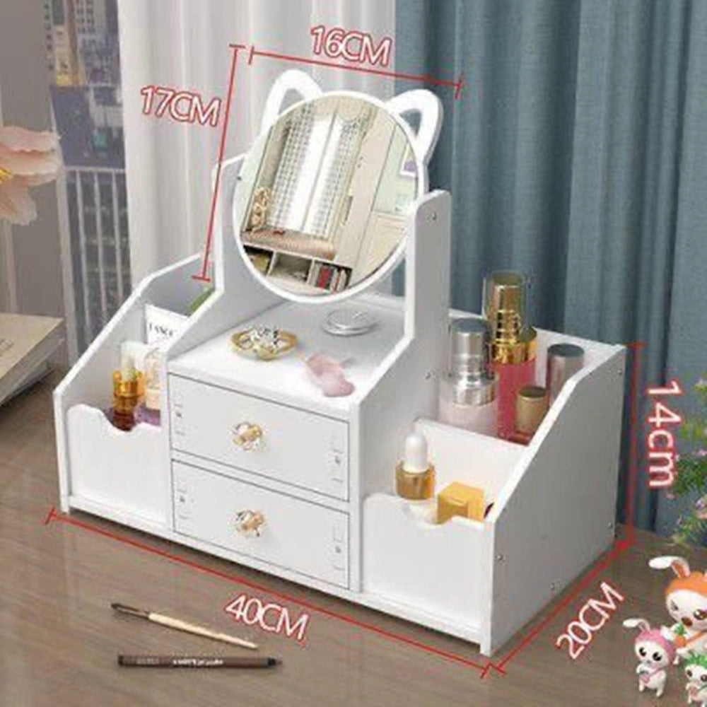 Trade Shop - Organizer Trucchi Multifunzione Con Specchio Cassetti Per Cosmetici Toeletta Bagno Camera -