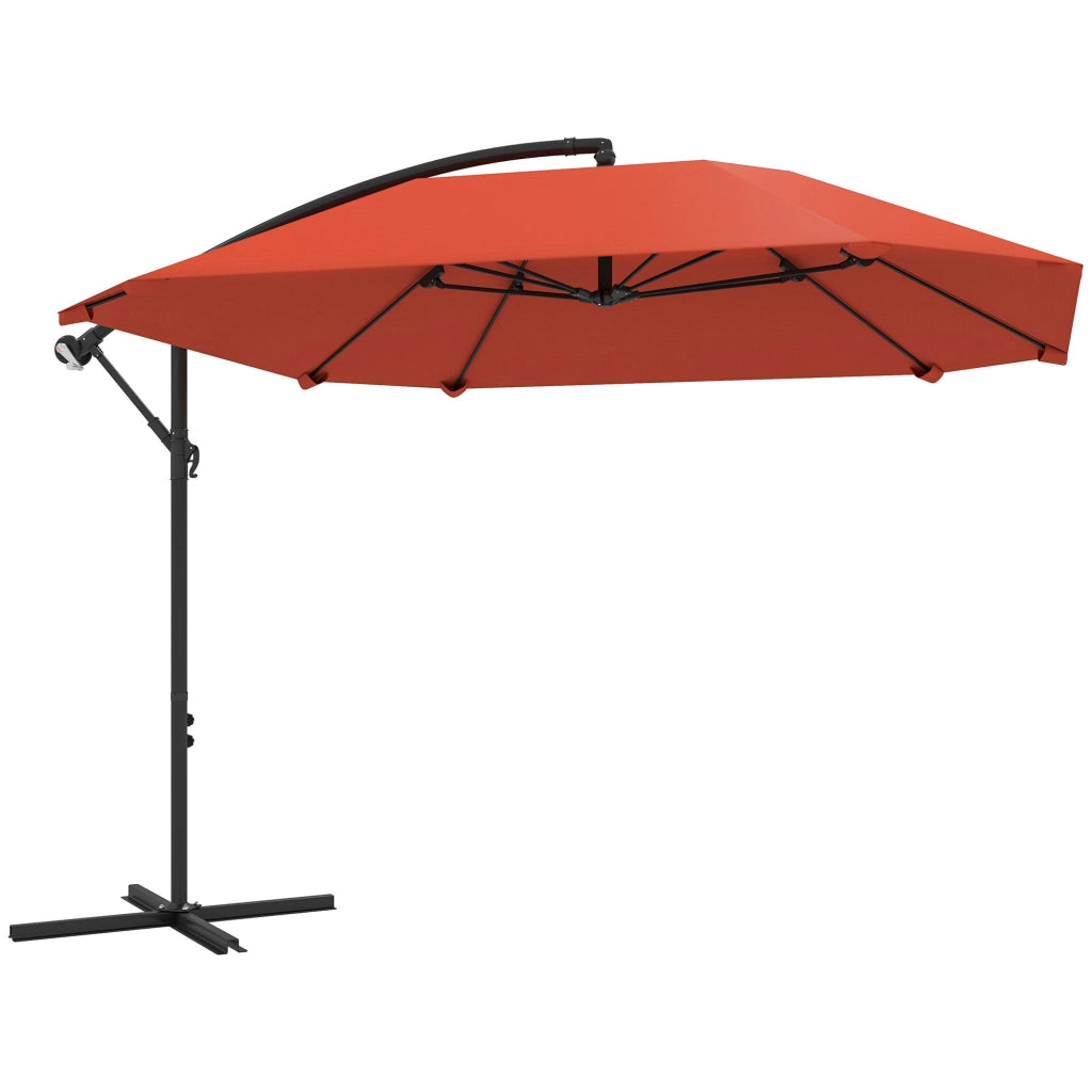 Ombrellone a Sbalzo 260x304x245 cm Base a Croce in Metallo e Poliestere Rosso Ruggine