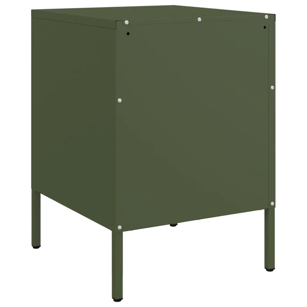 Set di 2 Comodini | Armadio da Notte | Mobiletto da notte Verde Oliva 36x39x50,5 cm in Acciaio