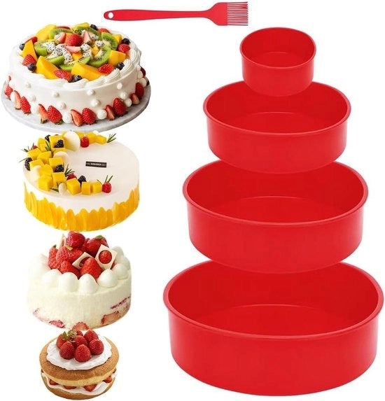 Set di forme per torte in silicone rotonde - 4 pezzi, 10/6/8/25 cm - rivestimento antiaderente e facile da staccare - per torte basse, cheesecake, torte arcobaleno e torte chiffon.