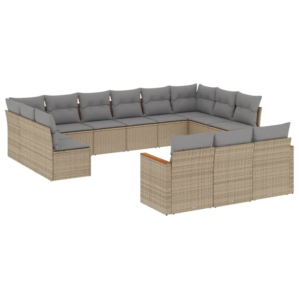 Set Divano da Giardino 13 pz con Cuscini Beige in Polyrattan 3258860