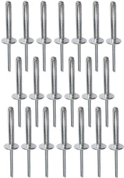 Set di chiodi blindati da 20 - Ø 5 mm - Lunghezza di chiusura 30 mm - Diametro di testa 14 mm - Alluminio/acciaio - Fissaggio permanente - Chiodi blindati