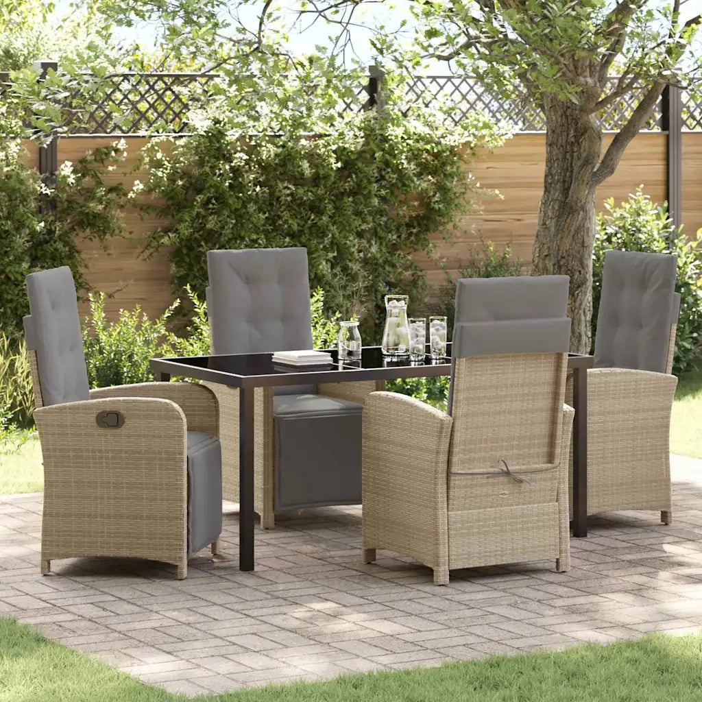 Set da Pranzo per Giardino con cuscino 5 pcs Beige polyrattan 3380340
