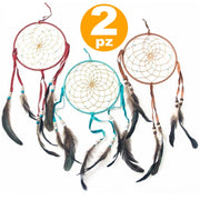 Trade Shop - Set 2pz. Acchiappasogni Grande 13cm Indiano Dream Piume Decorazione Bomboniera -