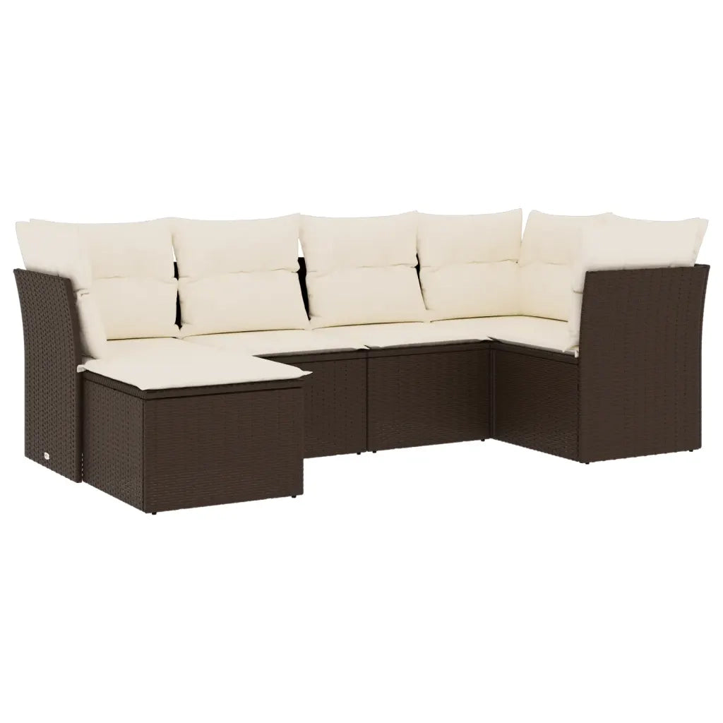 Set Divano da Giardino 6 pz con Cuscini Marrone in Polyrattan 3249792