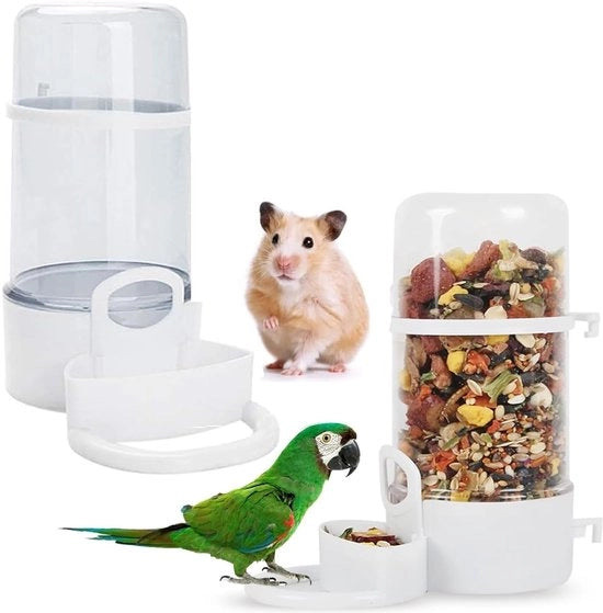 Baccaio a doppia vaschetta con distributore d'acqua per uccelli, automatico per gabbie, vaschetta per cibo e acqua per nidi, vaschetta per cibo senza sprechi per pappagalli, accessori per gabbie per canarini, piccioni e pappagalli