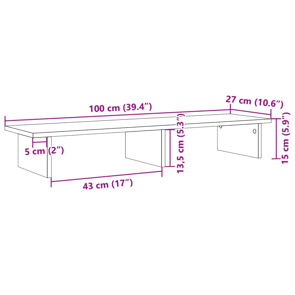 Supporto Monitor Grigio Cemento 100x27x15cm Legno Massello Pino 854709