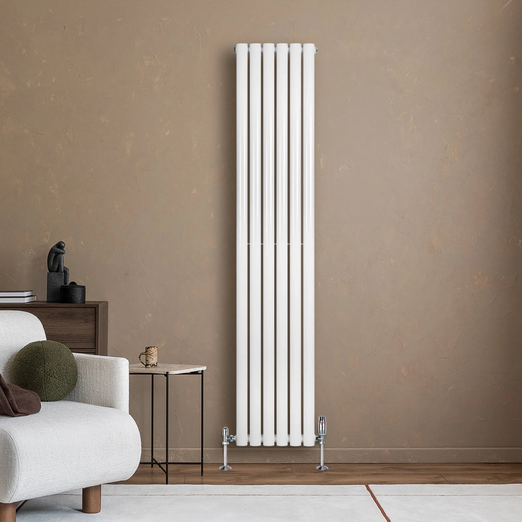 Radiatore Verticale Ovale 1800x360mm Bianco con Valvole TRV