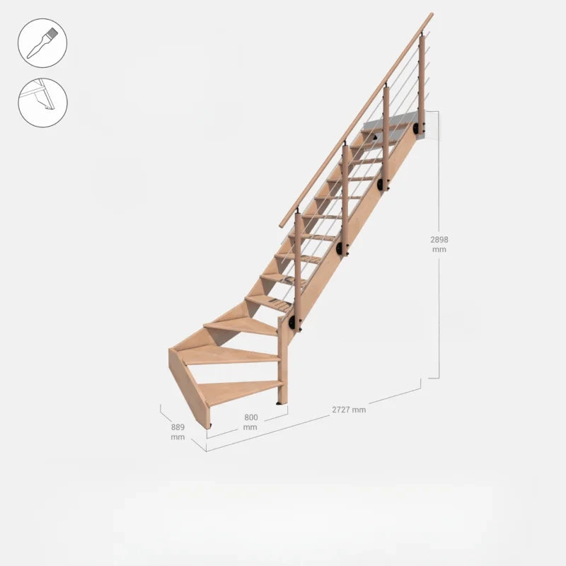 NOVESTA - Scala in legno diritta a un quarto di giro con balaustra
