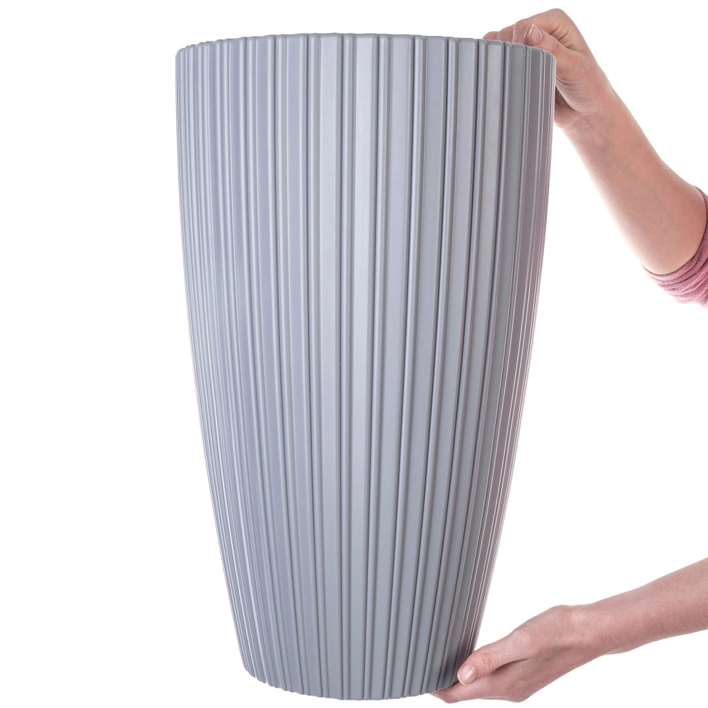Vaso da fiori KADAX da 30 cm con coperchio e inserto, vaso in plastica grigio